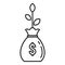 Plant money bag icon, outline style