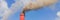 plant pipe with smoke against blue sky BANNER, LONG FORMAT