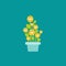Plant in pot with green leaves and korean won coins as a flower. vector icon. Income growth flat icon
