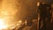 Plant for the production of steel. An electric melting furnace. Factory worker takes a sample for metal