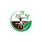 Plant with root in a circle leaf logo design concept