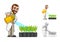 Plant Scientist Cartoon Character Watering The Plants