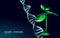 Plant sprout biotechnology abstract concept. 3D render seedling tree leaves DNA genome engineering vitamin supplement