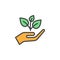 Plant, sprout in a hand filled outline icon, line vector sign, linear colorful pictogram