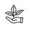 Plant sprout in a hand icon symbol. Protecting natural resources concept