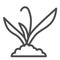 Plant sprouts in soil line icon, Gardening concept, Sprout grows in ground sign on white background, young growth icon