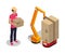 Plant Worker Holding Cardboard Box Color Poster