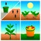 Planting seeds, diving seedlings, growing and rich harvest. Set of icon for package with seeds