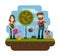 Planting of the tree, orchard, farmer, farm. Flat design illustration concepts for working, farming, harvesting
