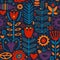 Plants and deer in nordic style seamless pattern.