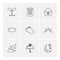 plants , dustbin , umbrella , ecology , sun , cloud , rain , weather , eps icons set vector