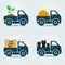 Plants, food, animals and parcels delivery van icons