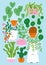 Plants are friends, cute cartoon home plants illustration