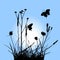 Plants silhouettes collection for designers. Flying butterfly
