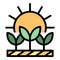 Plants under sun icon color outline vector