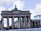 Plaque near the Brandenburg Gate is Berlin`s most famous landmark. A symbol of Berlin and German division during the Cold War