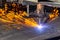 Plasma cutting machine cuts large and thick steel sheets.