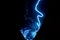 Plasma tunnel with blue and light blue flashes. Big electric shocks in an path. Blue lightning electricity storm on a black