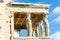 Plaster casts of maiden columns, the Caryatids, of the  Erechtheion temple at the Acropolis of Athens in Greece