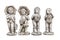 Plaster classic garden figure isolated on white: a set of four different figures