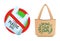 Plastic bag prohibited, crossed out bag icon, no plastic and Brown linen eco bag with sign Bring your own, care about