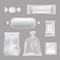 Plastic bags. Polyethylene food packages. Vector realistic pictures