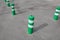 Plastic barriers in the form of plastic bollards. they have a preventive effect, but can be bent and possibly run over by car. man