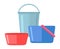 Plastic basins and bucket set icon cartoon illustration. Containers for water and food products