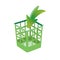 Plastic basket green, trash bins isolated. Motley garbage can, dustbin vector illustration