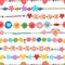 Plastic beads bracelets kids jewelry. Beaded bracelet seamless pattern. Cartoon wristband with flowers, hippie freedom