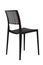 Plastic black chair with a wicker back. Patio or cafe furniture.