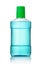 Plastic bottle of blue mouthwash