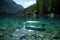 Plastic Bottle Floating In Crystalclear Lake. Generative AI