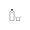 Plastic bottle and glass of water. Line icon. Embossed bottle. Flat design. Vector