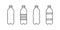 Plastic bottle icon set. Linear emblem of ribbed PET recycling packaging. Black simple illustration of tall container for water,