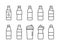 Plastic bottle line icons set with labels and water.