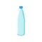 Plastic bottle for mineral water or soda drinks. Small empty container with blue lid. Flat vector element for