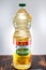 Plastic bottle with sunflower oil on wooden board, Made in Croatia, Zvijezda, Zagreb