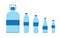 Plastic bottle for water. Plastic container with cap. Gallon of mineral water. Big and small bottle for liquid, aqua, drink. Empty