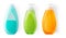 Plastic bottles of liquid laundry detergent