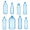 Plastic bottles for water. Realistic vector pictures of various types transparent bottles