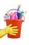 Plastic bucket with cleaning supplies