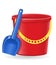 Plastic bucket and shovel vector illustration