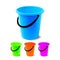 Plastic Bucket Vector. Bucketful Different Colors. Classic Jar With Handle, Empty. Garden, Household, Office Equipment