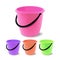 Plastic Bucket Vector. Bucketful Different Colors. Classic Jar With Handle, Empty. Garden, Household, Office Equipment