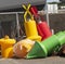 Plastic buoys different uses and sizes for use at sea.