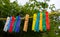 Plastic clothespins hanging on a clothesline