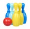 Plastic colored skittles for bowling game. Kids toy