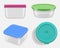 Plastic containers. Boxes for food various views containers collection decent vector realistic templates