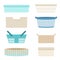 Plastic containers, empty baskets for storing laundry and various things. Vector illustration